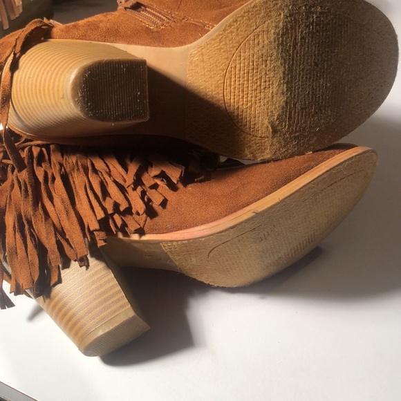 Pierre Duma fall shaggy brown ankle wedge heeled fringe boots - Picture 10 of 10